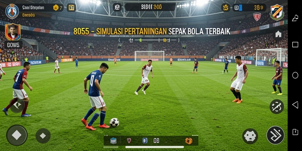 Screenshot utama 8055 menampilkan pertarungan tim di lapangan sepak bola.