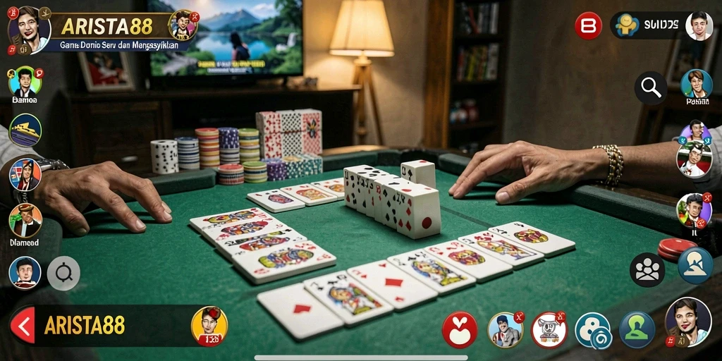 Tangkapan layar ARISTA88 menampilkan gameplay Domino yang seru dan interaktif.