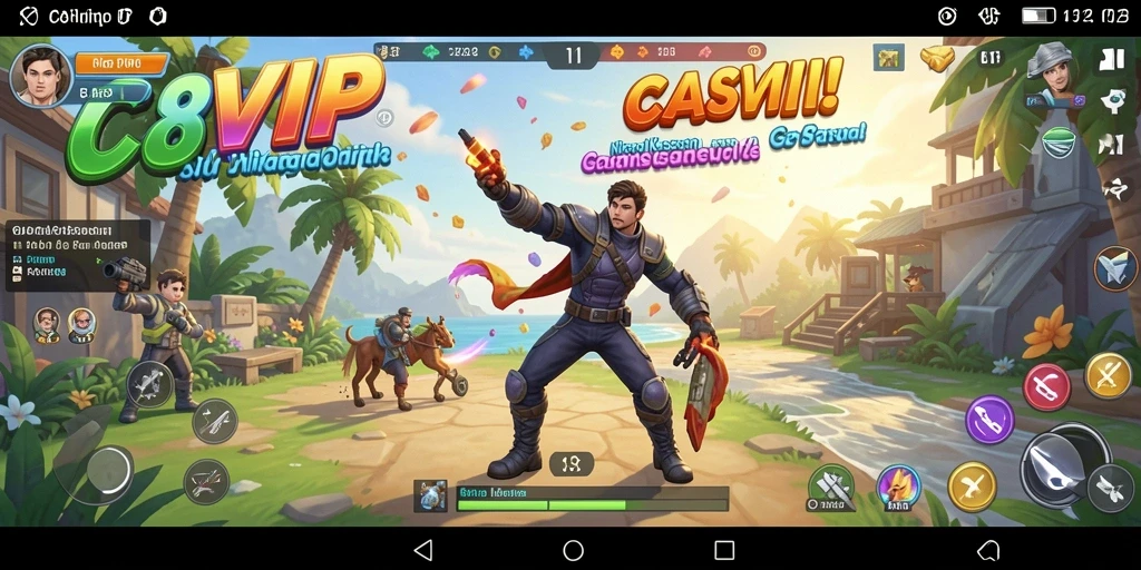 Tampilan gameplay menarik dalam C8VIP dengan grafik cerah dan menantang.