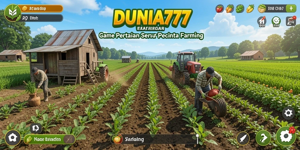 Tangkapan layar gameplay DUNIA777 menampilkan aktivitas bertani yang seru.