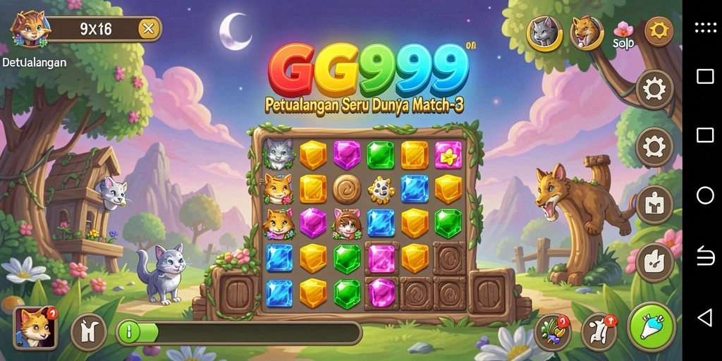 Tampilan menarik dari gameplay Match-3 GG999 yang penuh warna.