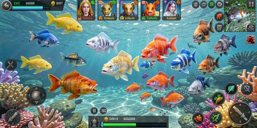 Tampilan gameplay GGG888 yang menampilkan aksi menembak ikan.