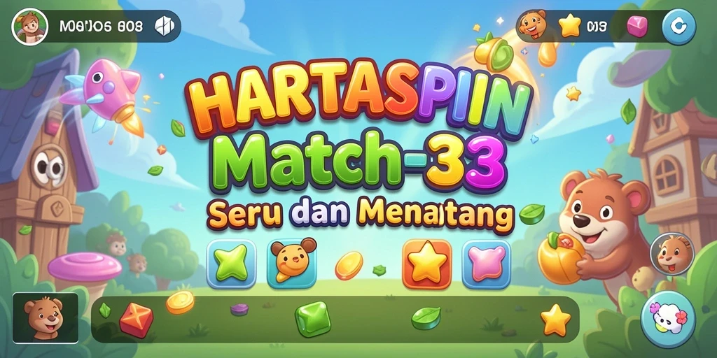 Screenshot gameplay HARTASPIN dengan grafis dan objek warna-warni.