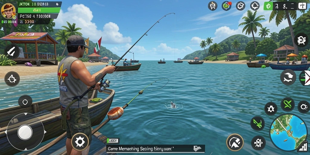 Screenshot gameplay JKTOK dengan aksi memancing seru.