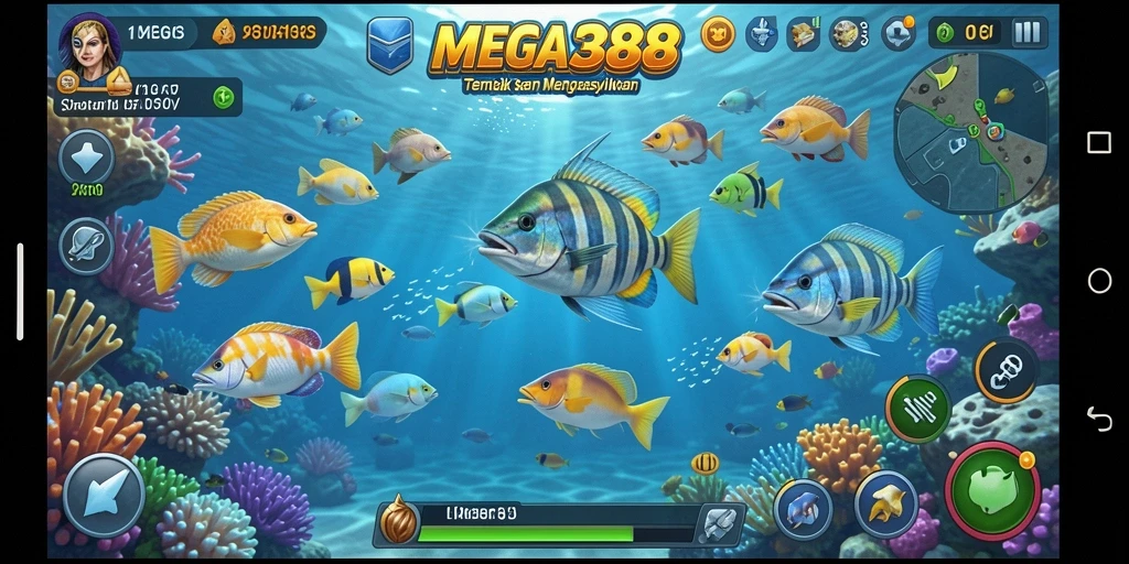 Screenshot gameplay MEGA388 yang menampilkan aksi menembak ikan.