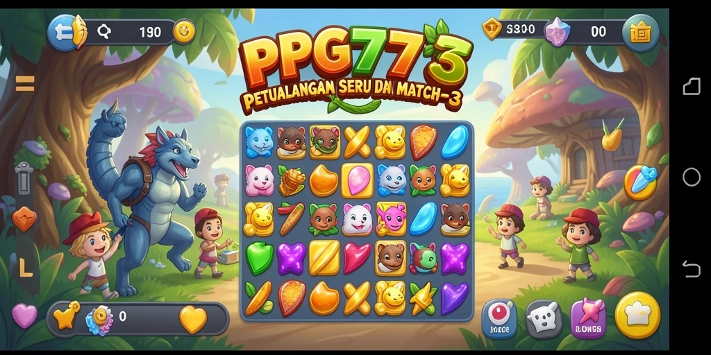 Tangkapan layar yang menampilkan gameplay Match-3 yang seru dan menantang.