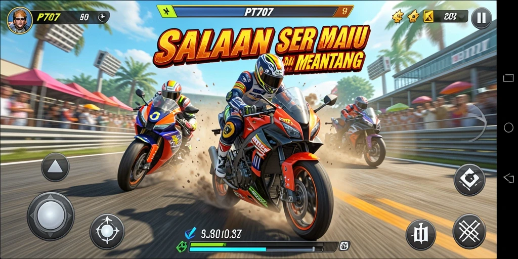 Tampilan gameplay seru dari balapan motor di PT707.