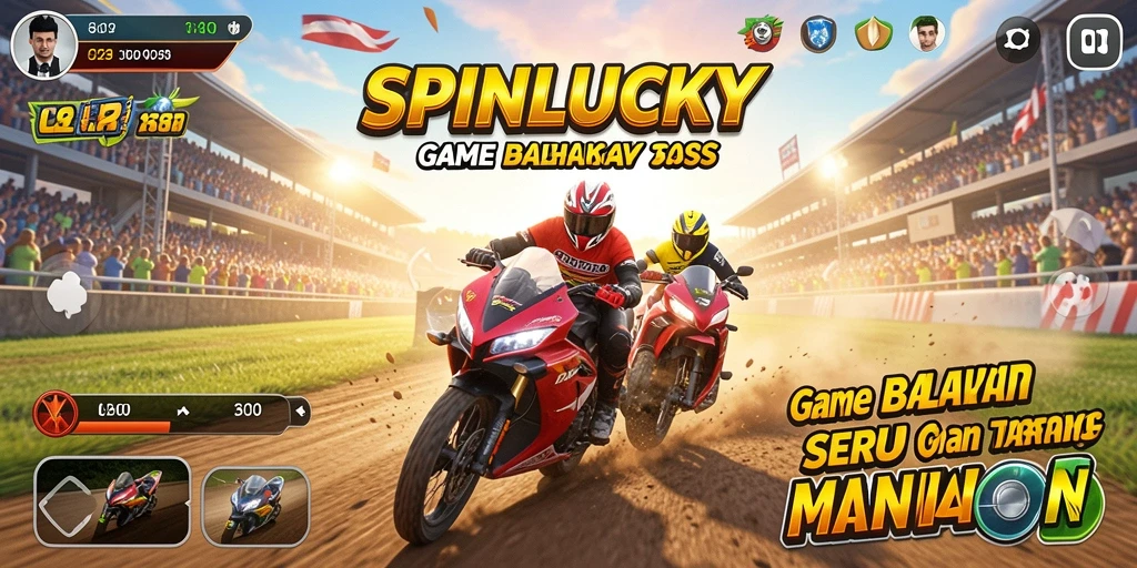 Tampilan gameplay balapan seru di SPINLUCKY dengan berbagai kendaraan.