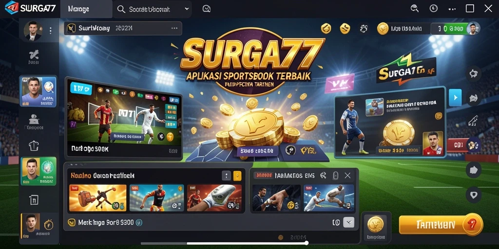 Screenshot utama SURGA77 menampilkan antarmuka sportsbook yang menarik.
